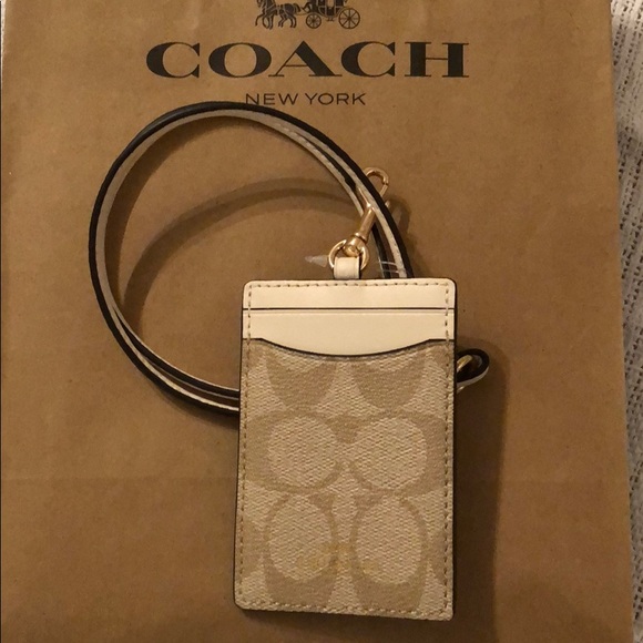 COACH® | Id Lanyard In Signature Canvas NWT Coach ID lanyard holder signature canvas